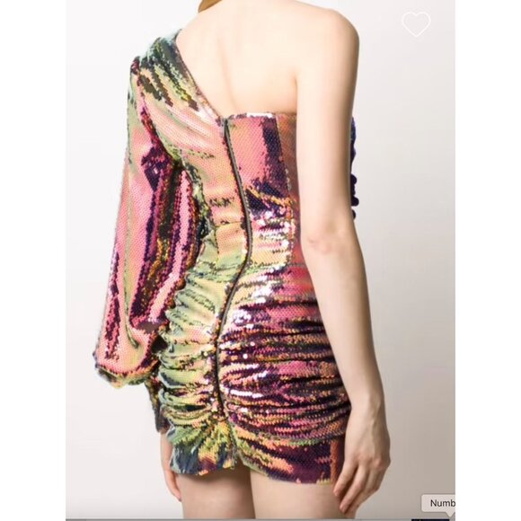 ALEX PERRY Jackson One-sleeve Sequined Satin Mini Dress In Pink NWOT - Size 6 US - Picture 10 of 11